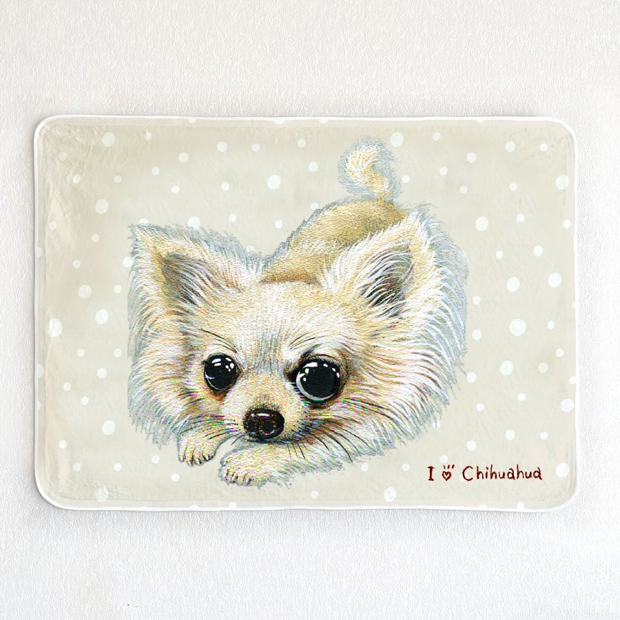 チワワ／クリーム】お名前入りブランケット（ひざ掛け）ラッピング対応