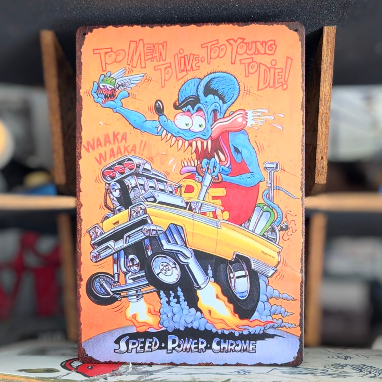 送料無料！ちょうどいいブリキ看板 【 RAT FINK ( ラットフィンク ) 】 METAL SIGN / メタルサイン / ブリキ看板 / サインボード / ビンテージ加工〚アメリカン雑貨 アメトイ〛