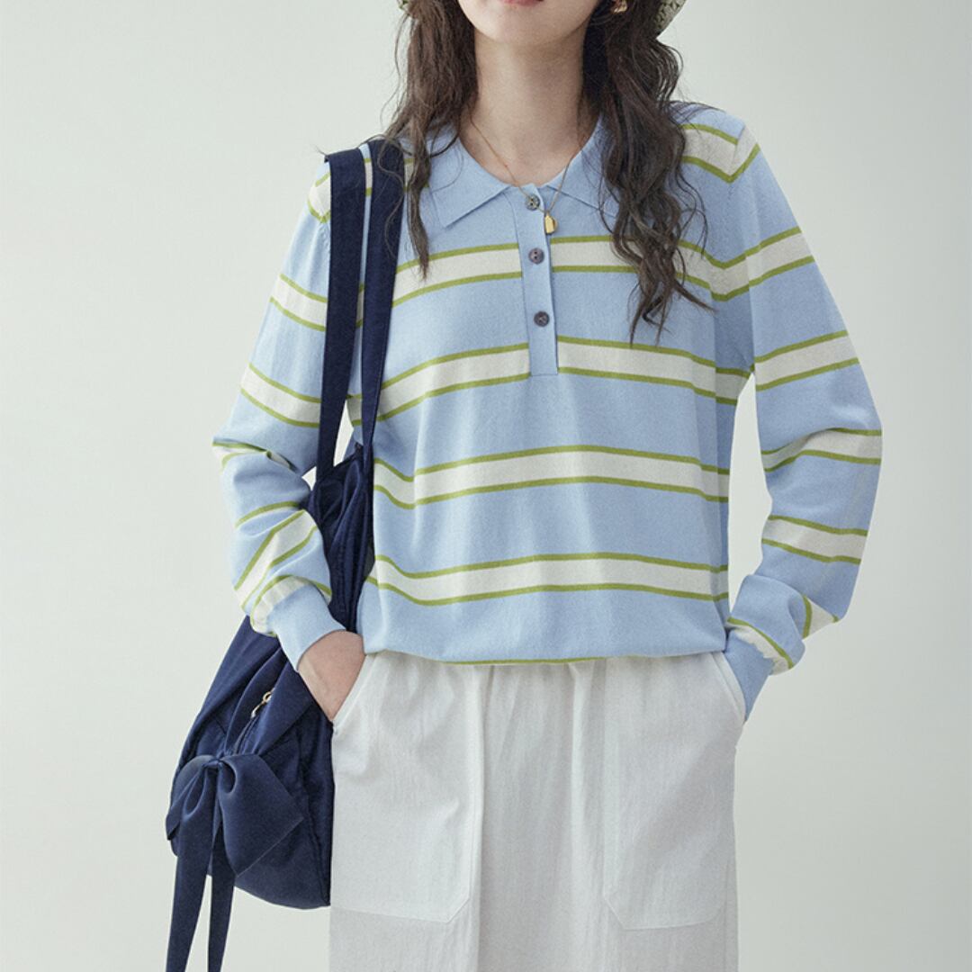 half open color color block stripe sweater