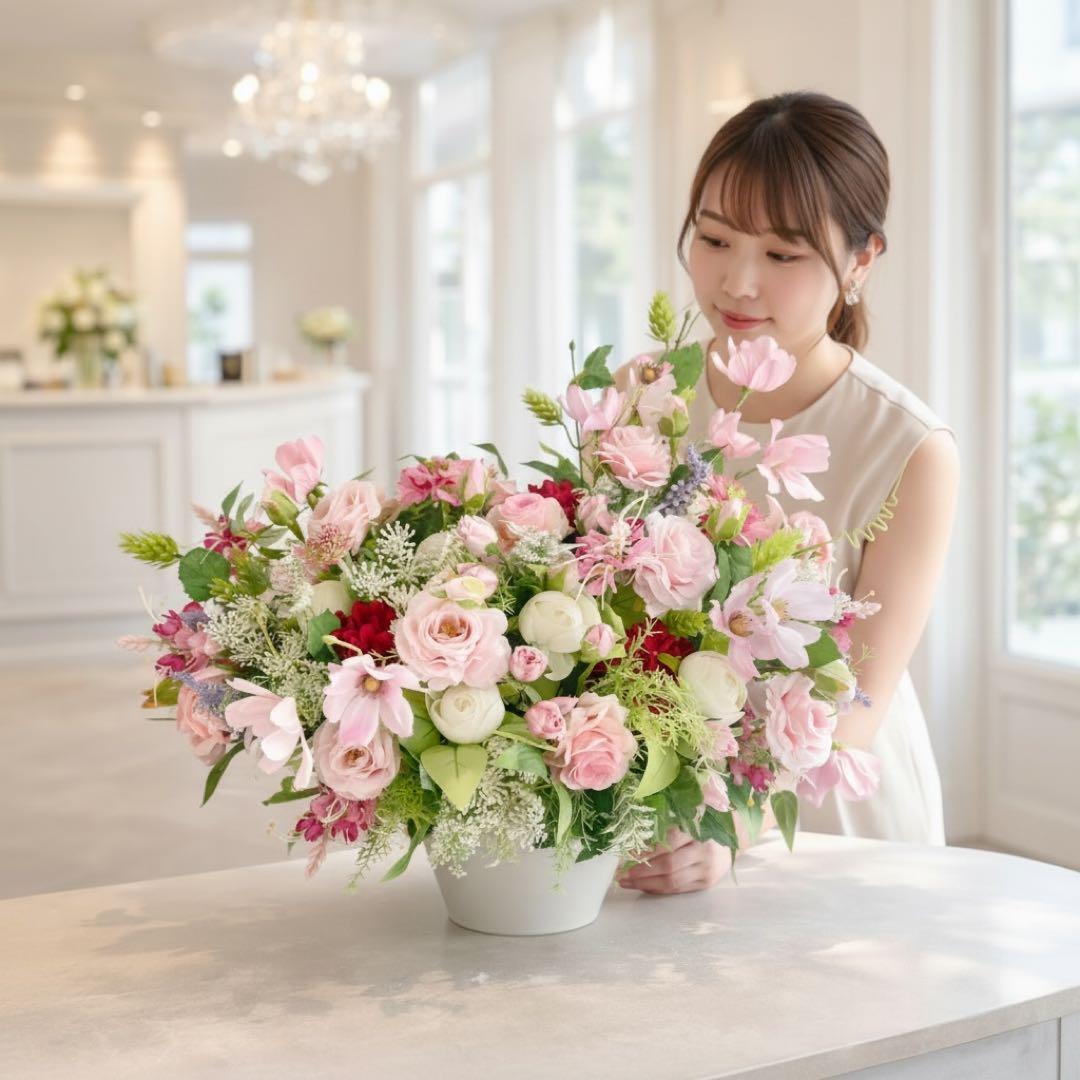 光触媒フラワー 特大 薔薇と季節の草花の豪華アレンジ 開店祝 退職祝