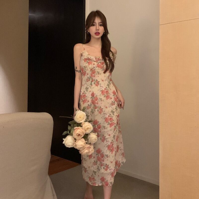 スタイルフローラルドレス サマースタンダードストラップレススカート ウェスト レトロ 夏物 花柄 YY-ファッション19618478988
