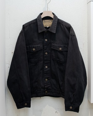 sun faded black duck cloth trucker jacket / From EUROPE