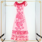 フラダンス 衣装 ワンピース ドレス CC Fashions ピンク系 ハワイ製 ワントーン フリル ボリューミー かわいい 華やか 鮮やか 明るい ラブリー ハワイアン アロハ ハワイアンプリント フラ ダンス レッスン 練習 レディース おしゃれ