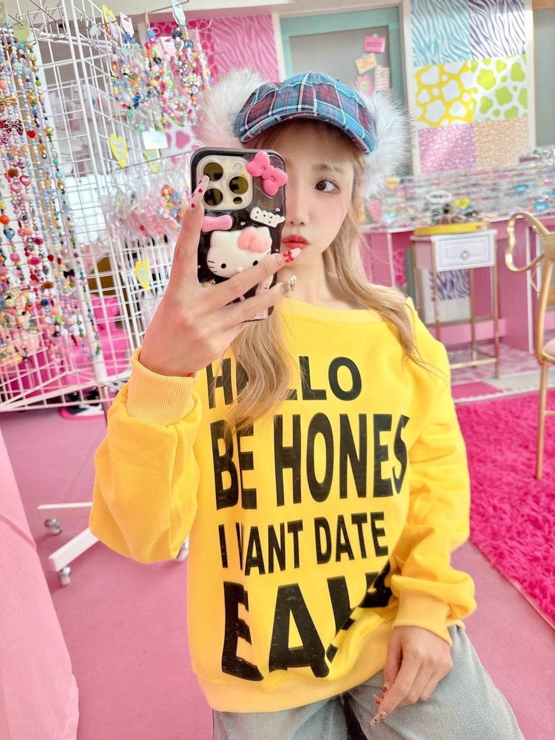 Blueタータンチェックファーキャップ/韓国/レディースファッション/可愛い/おしゃれ/ラフ/カジュアル