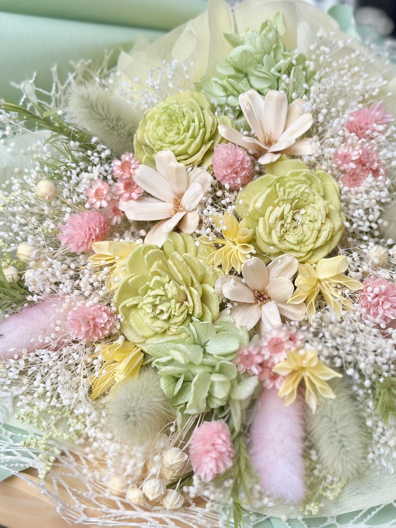 16.ドライフラワー花束(いろどり/黄緑色・ピンク色・黄色) □Мサイズ 【数量限定商品】 画像6