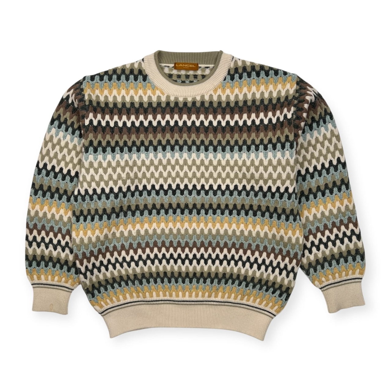 LANCEL ランセル 総柄 立体 ウールニットセーター サイズ M /日本製/ビンテージ/マルチ