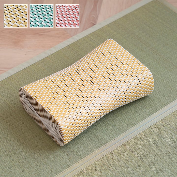 枕 まくら PPまくら PP枕 籐枕風 ピロー 通気性 蒸れない ポリプロピレン 軽い 丈夫 手編み 約30×20cm ブルー