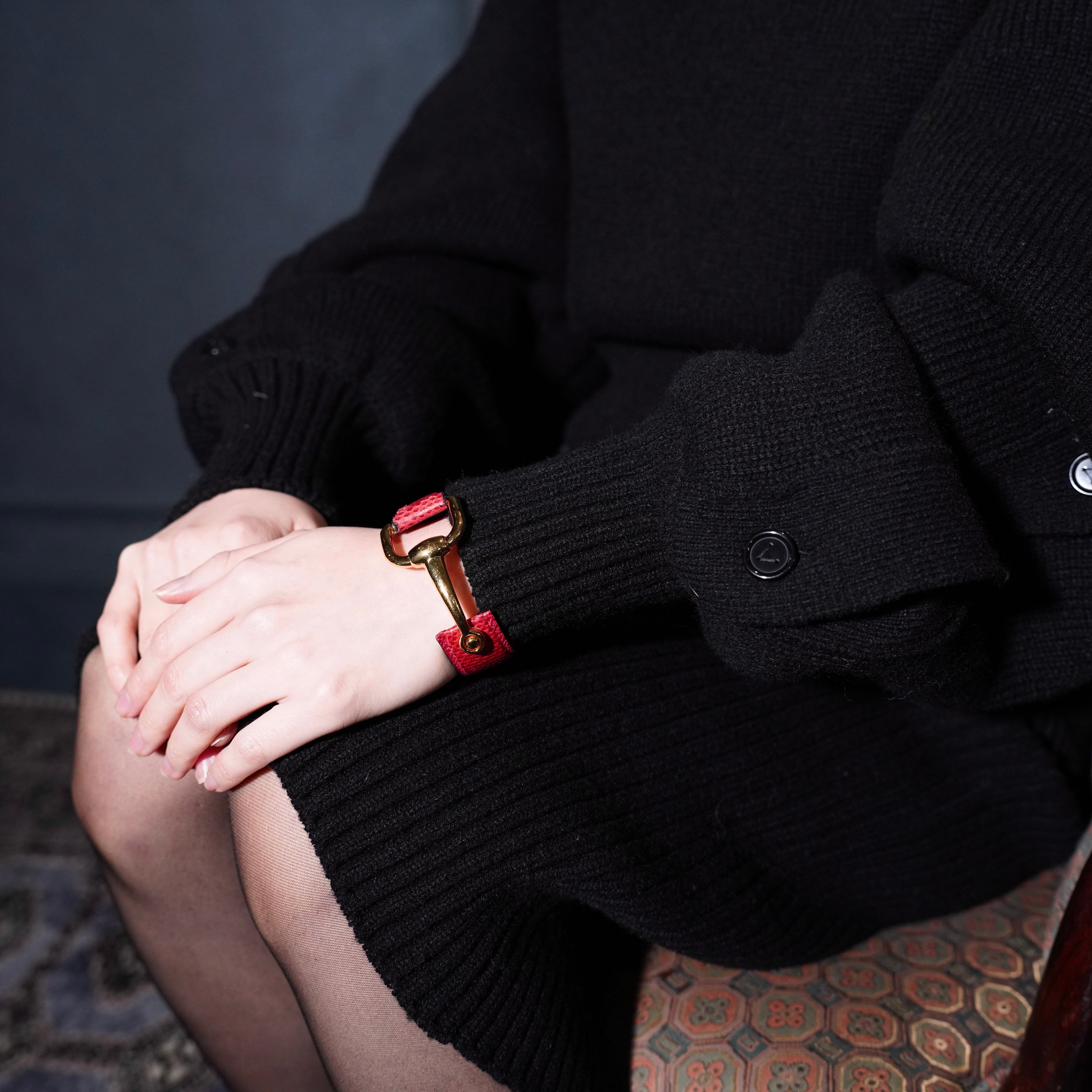 GUCCI HORSE BIT DESIGN METAL LEATHER BANGLE/グッチホースビット