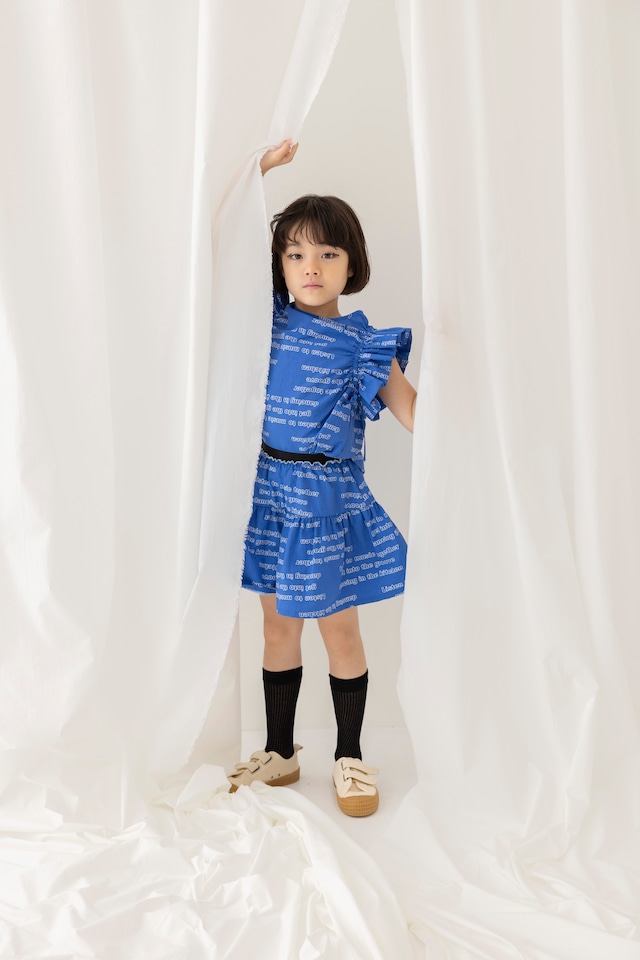 【25SS】folkmade(フォークメイド)poem print frill pullover blue×white(S/M/L)