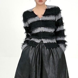 ジップアップ ボーダー柄 ニットカーディガン 00363