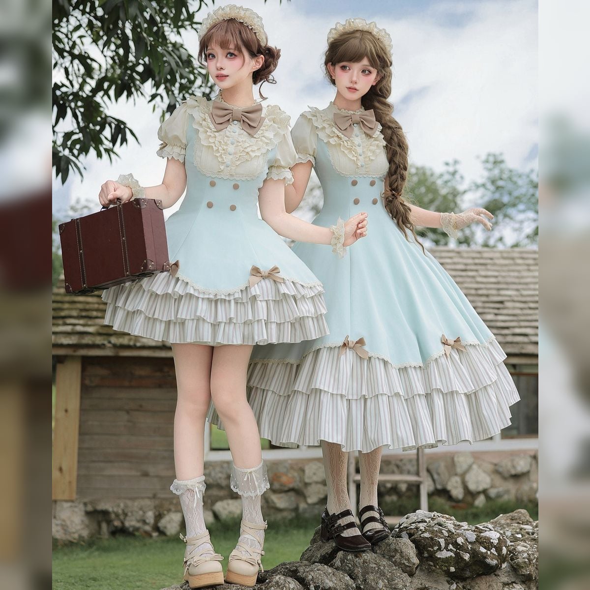 チョコミントカラーフリルメイド服セットアップ | PAY ID