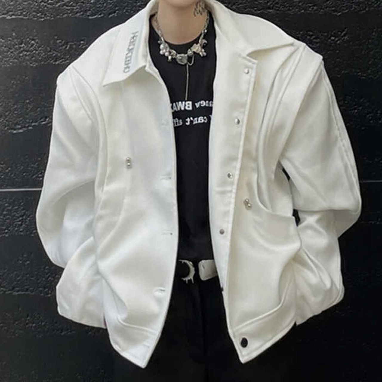 Cropped bomber jacket with shoulder pads(MT1669)