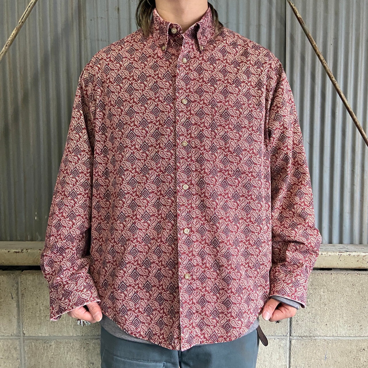 NATURAL ISSUE 長袖 総柄 ペイズリー柄 ボタンダウンシャツ メンズM 