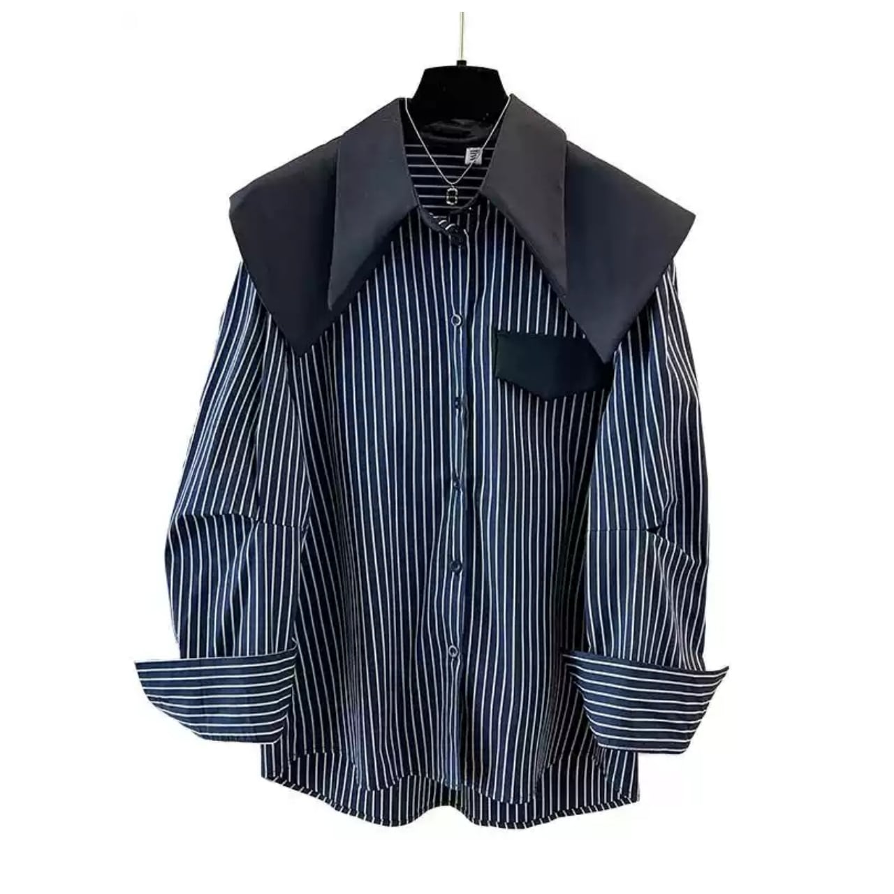 Stripe Pattern Big Collar Shirt 00845