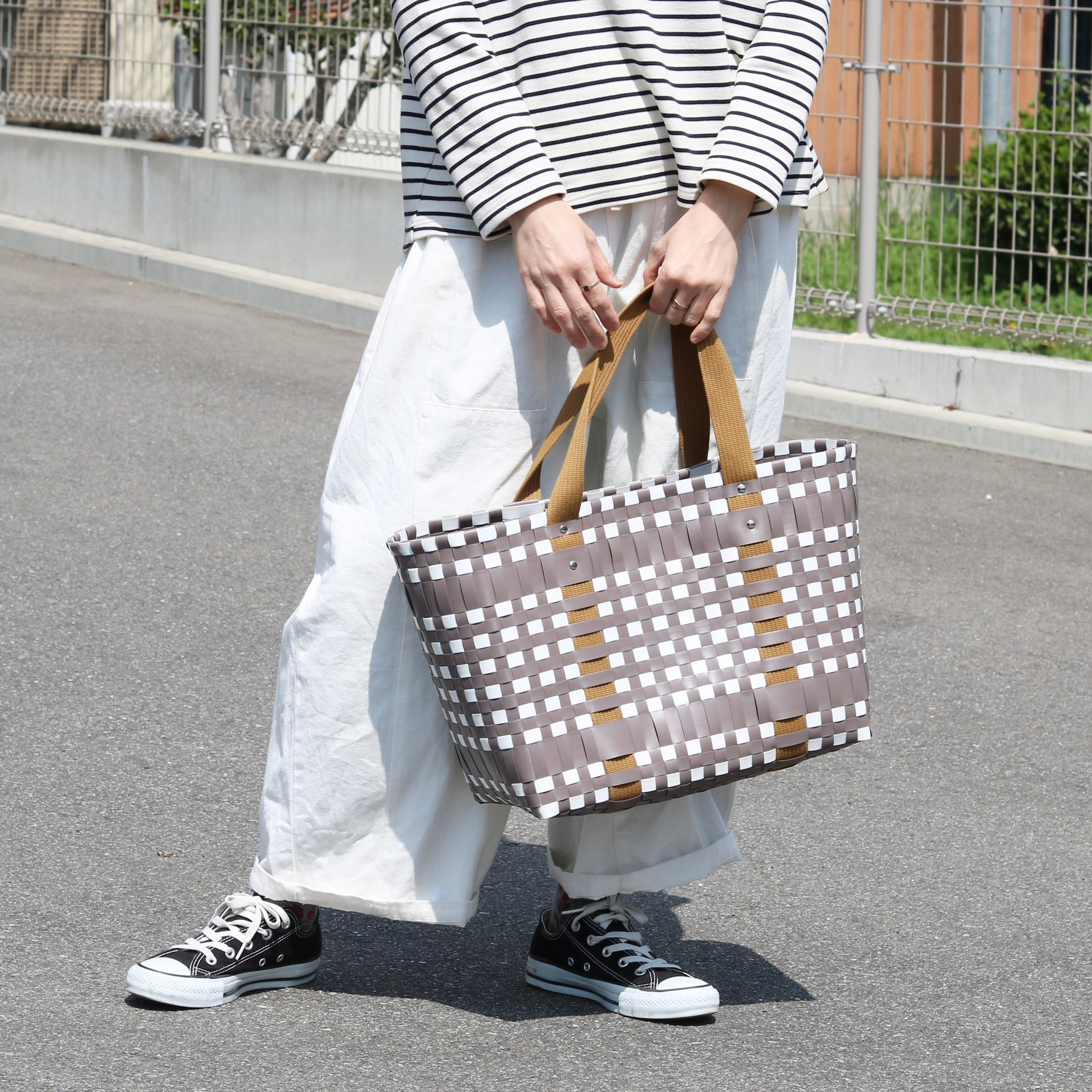 shesay ブロックチェック 保冷ポーチ付きバッグ(L)