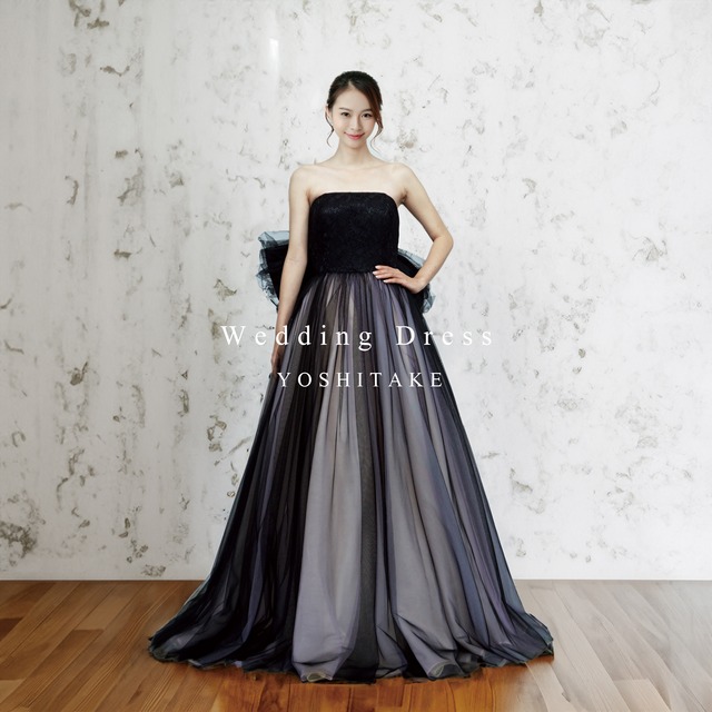 【アウトレット】ウエディングドレス(無料パニエ)　ウエディングドレス.ブラック.カラードレス.チュール.リボン.Y2584-1