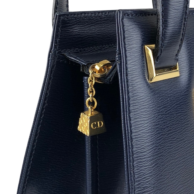 Christian Dior クリスチャン ディオール ハンドバッグ ネイビー CDプレートロゴ レザー ミニバッグ vintage ヴィンテージ オールド tx5uyv