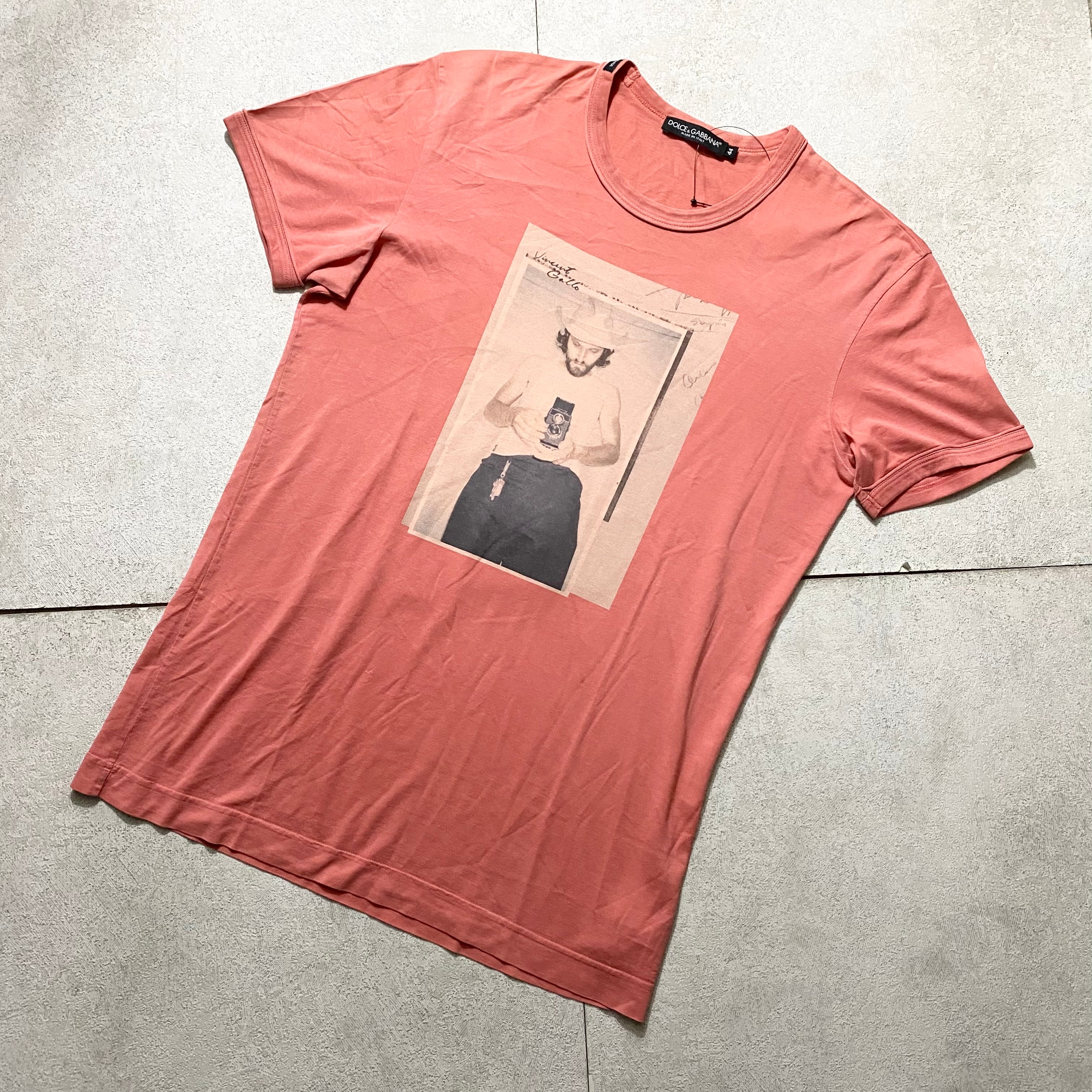 DOLCE&GABBANA salmon pink color crew neck cut and sewn “Vincent