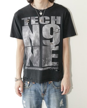 “TECH N9NE” 2000's broken dot print text T-shirt
