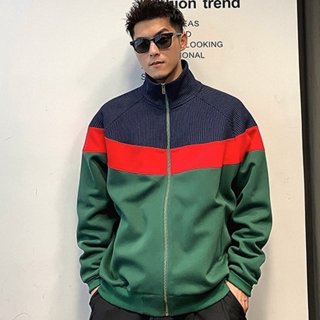 【予約販売】ブルゾン アウター配色 アメカジ ブルー/グリーン コーデュロイ 防寒 ジャケット ショート丈 メンズ カジュアル 男前 こなれ感 お洒落 韓国 トレンド 秋 冬 M/L/XL/2XL