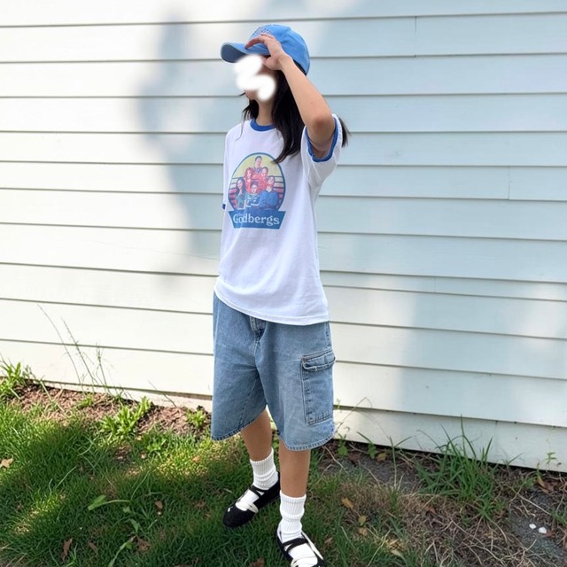 【LADIES】Vintage Ringer Graphic Tee - Oversized L