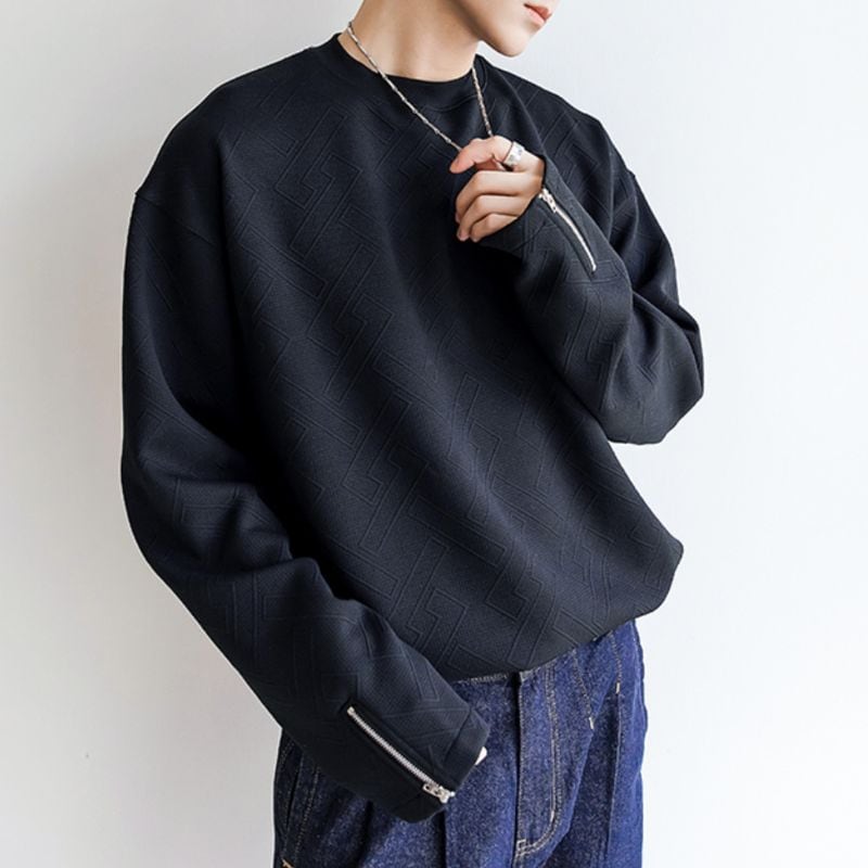 ジッパー付きラウンドネック長袖カットソー C10284