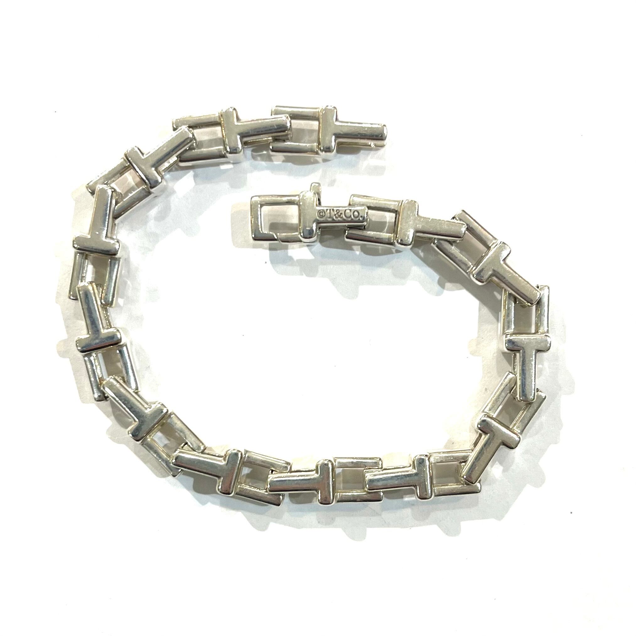 【ヴィンテージ】シルバー925 ブレス　90s 無骨 重厚 メンズアクセ 激レア【TIFFANY&CO. 】2333 重厚感Tモチーフ リンクシルバー