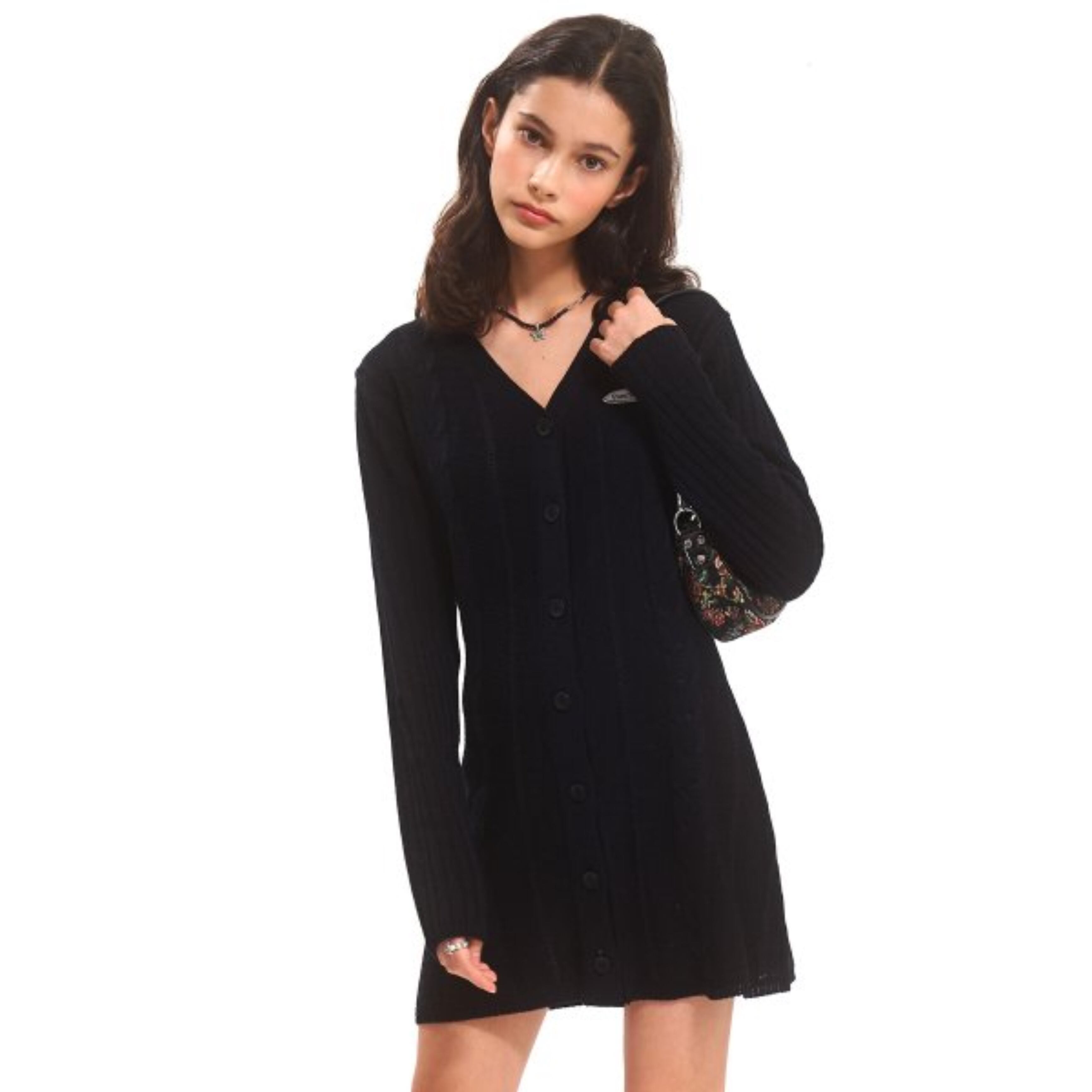 NASTY FANCY CLUB] BUTTON KNIT ONE-PIECE (BLK) 正規品 韓国ブランド 