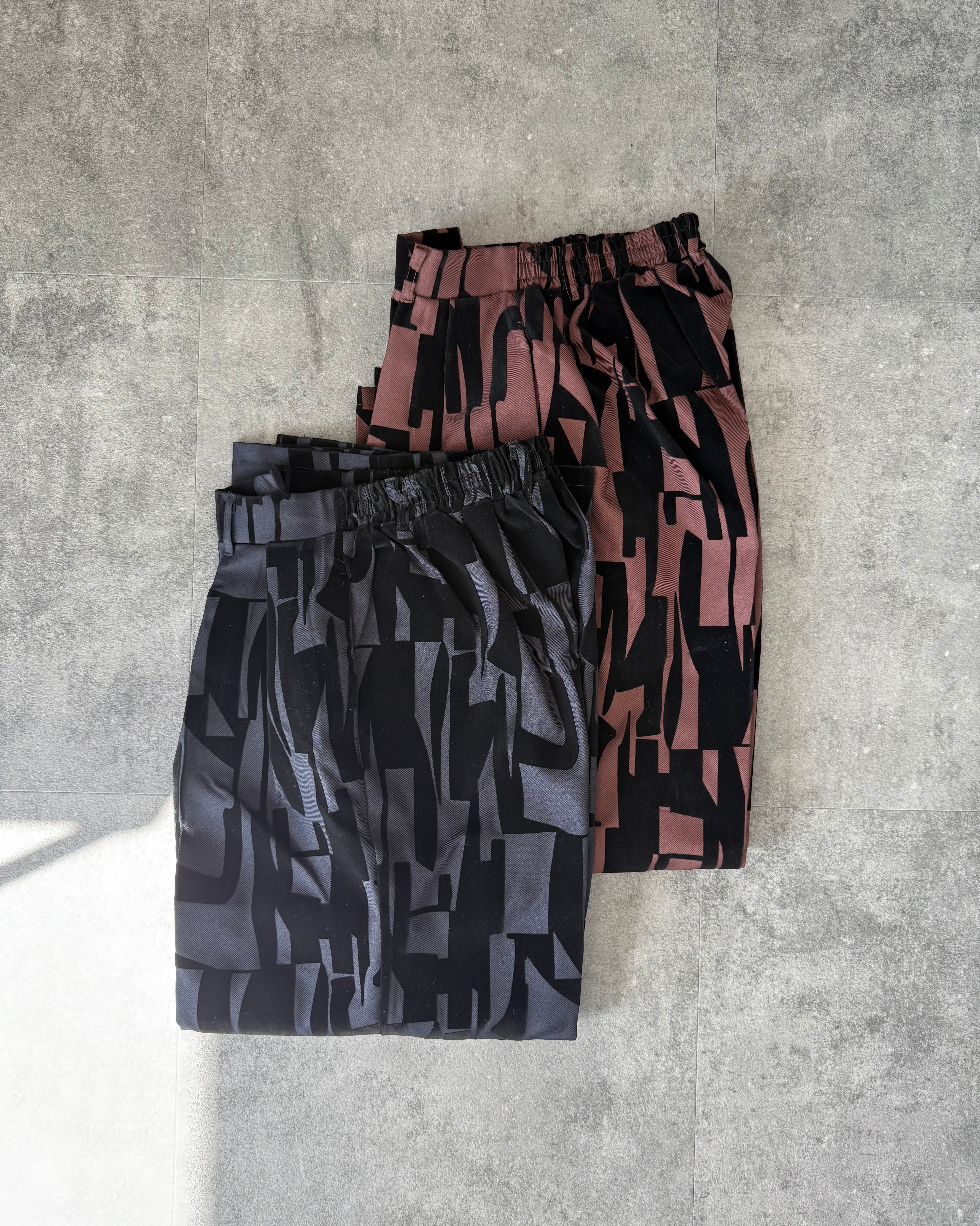 flocked geometric pattern pants