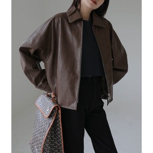 small lapel leather jacket<3colors>