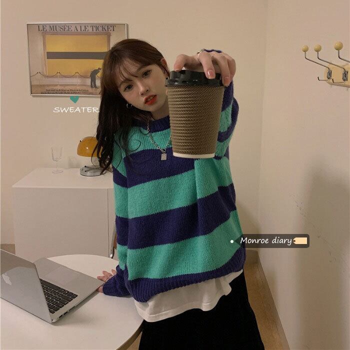 ストライプセーター ニットオータムウィンタートップス コート 秋物 冬物 モンロー71263454922