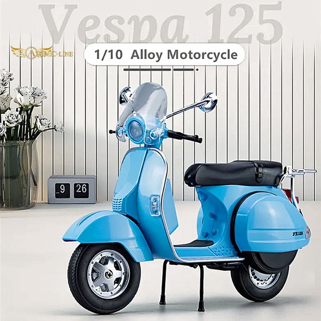 ベスパ VESPA PX125 ミニカー 1/10 ライト点滅 エンジンサウンド 合金モデル 模型 ジオラマ