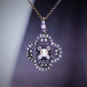 Georgian Quatrefoil Diamond &Pearl Pendant　ジョージアン　四つ葉飾り　ダイヤモンド＆パール　ペンダント