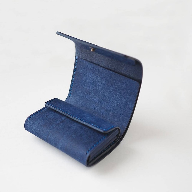 使いやすい 三つ折り財布 【 ブルー 】 レディース メンズ ブランド 鍵 小さい レザー 革 ハンドメイド 手縫い