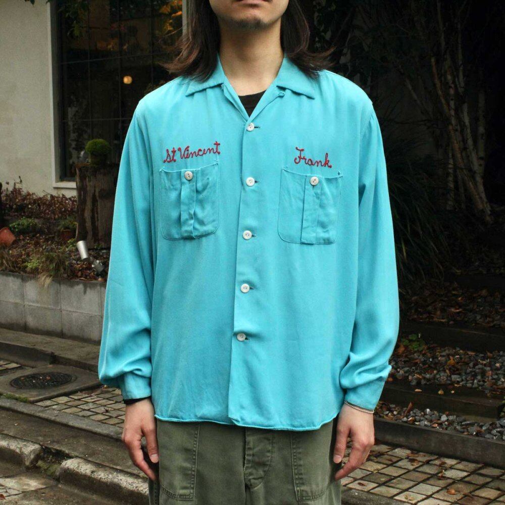 Vintage L/S Loop Collar Rayon Gabardine Bowling Shirt [Unknown