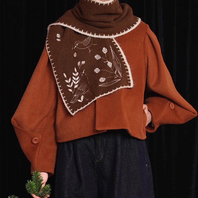 【Camoooni】レトロ刺繍ステッチマフラー　10966