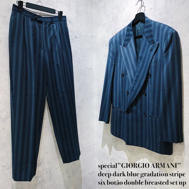 special”GIORGIO ARMANI”deep dark blue gradation stripe six botão double breasted set up