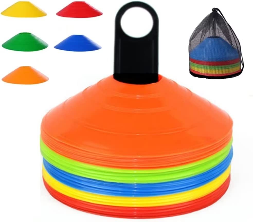 【努力特価】マーカーコーン カラーコーン 10枚/15枚/20枚/25枚/30枚/50枚/60枚選択 トレーニングコーン ディスクコーン フットサル用品 ドリブルマーカー サッカー 野球 テニス練習コーン 収納袋・専用スタンド付き