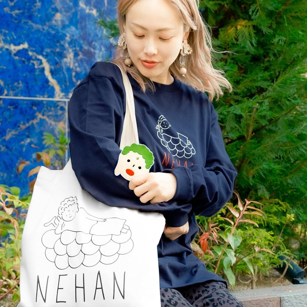 MIROKU 仏像 ロングスリーブ Tシャツ (プリント) ネイビー 5.6oz