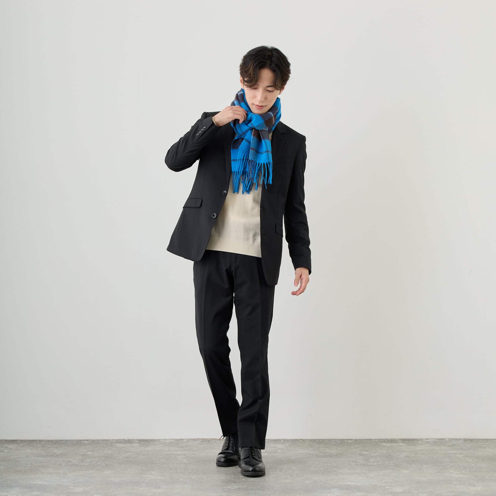 Elensia】カシミヤブレンドチェックマフラー <ブルー> | Elensia