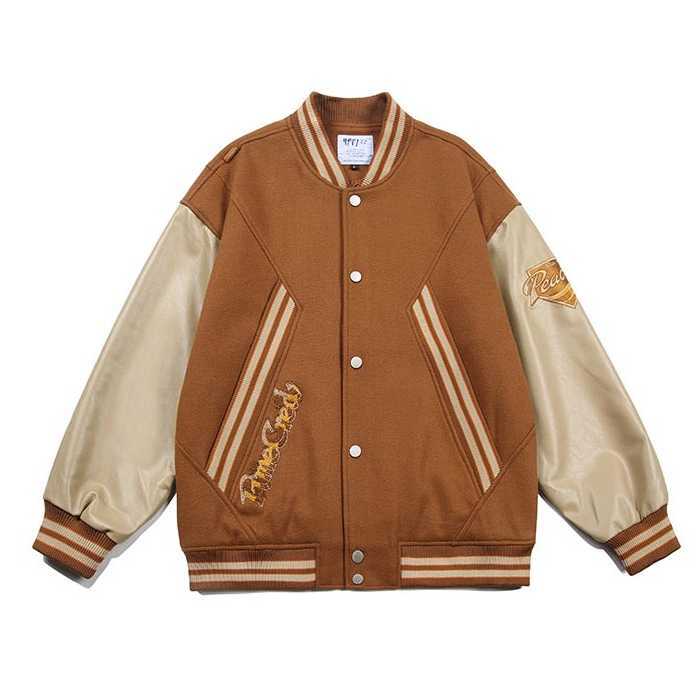 メンズ コントラストカラーフロントライン袖ワッペン付きスタジャン