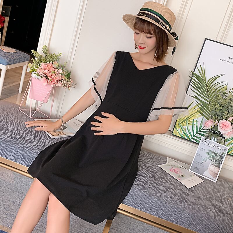 【新作】【送料無料】 6033＃マタニティドレスサマーガーゼパッチワークイージーマッチングルーズスタイリッシュドレス妊婦ママドレス 夏物 AL expec398148731595