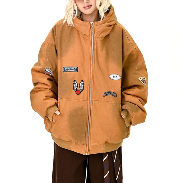 ワッペンデザインボリュームフーディブルゾン   R01145