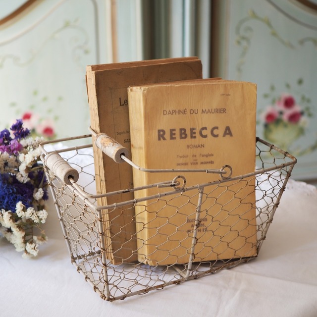 ホワイトペイント アイアンパニエ角形 ビンテージ