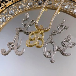 【オーダーメイド】《CZ diamond》Plate Initial ネックレス／GLD