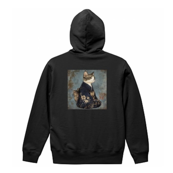 「気高き和猫 肖像画」プルオーバーパーカー/"Portrait of a Noble Japanese Cat" pullover hoodie