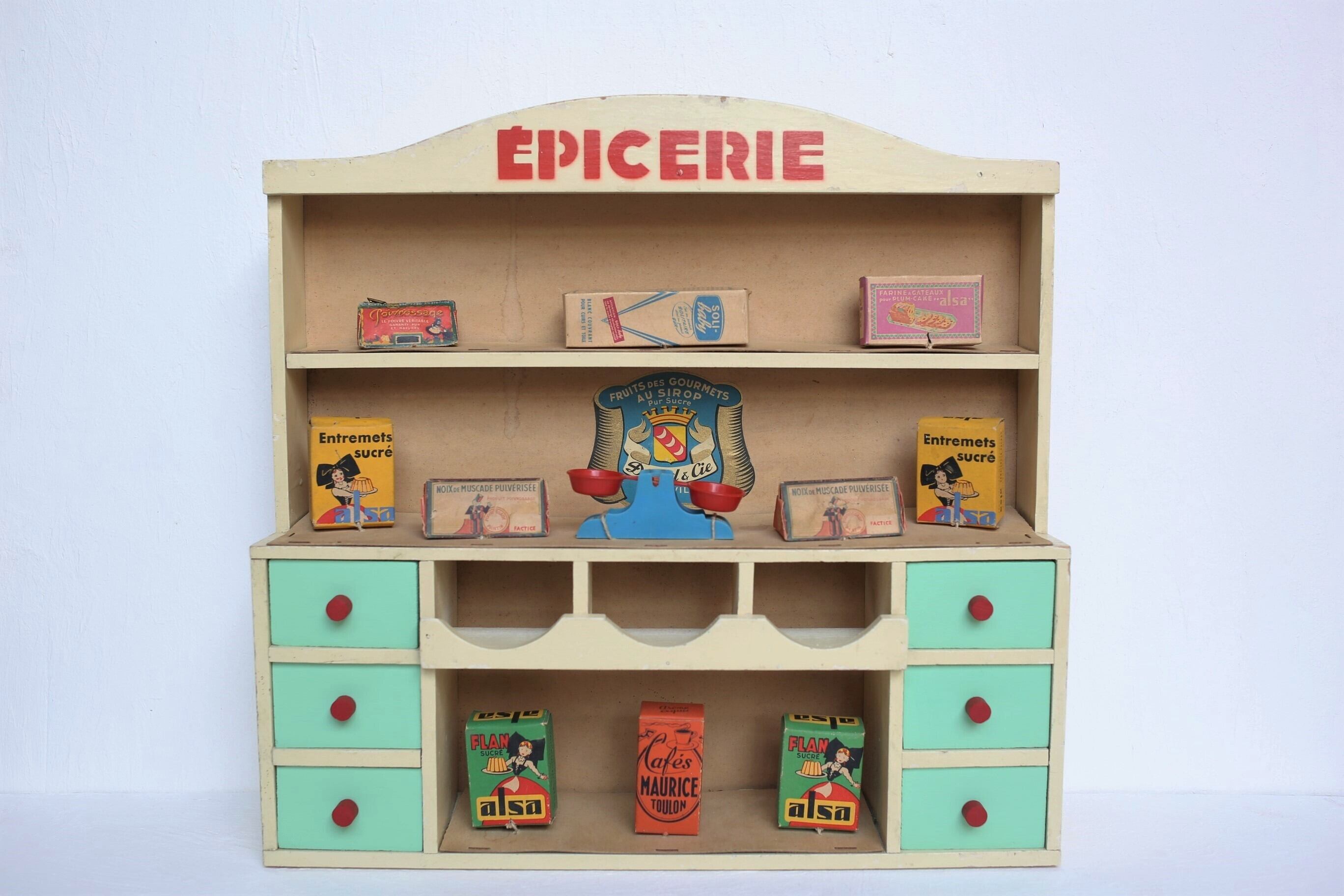 フランス アンティーク ヴィンテージ おもちゃ エピスリー棚 épicerie棚 小物付き N-03057