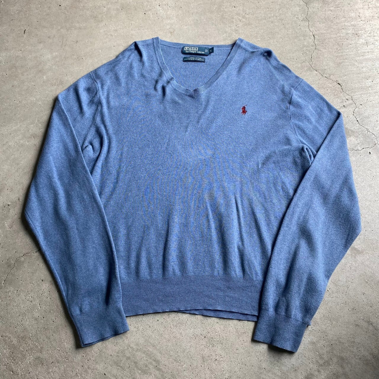 Polo By Ralph Lauren ポロバイラルフローレン Vネック ピマコットンニットセーター メンズl 古着 薄手 サックスブルー くすみブルー 水色 ニットセーター Cs29 50 Cave 古着屋 公式 古着通販サイト