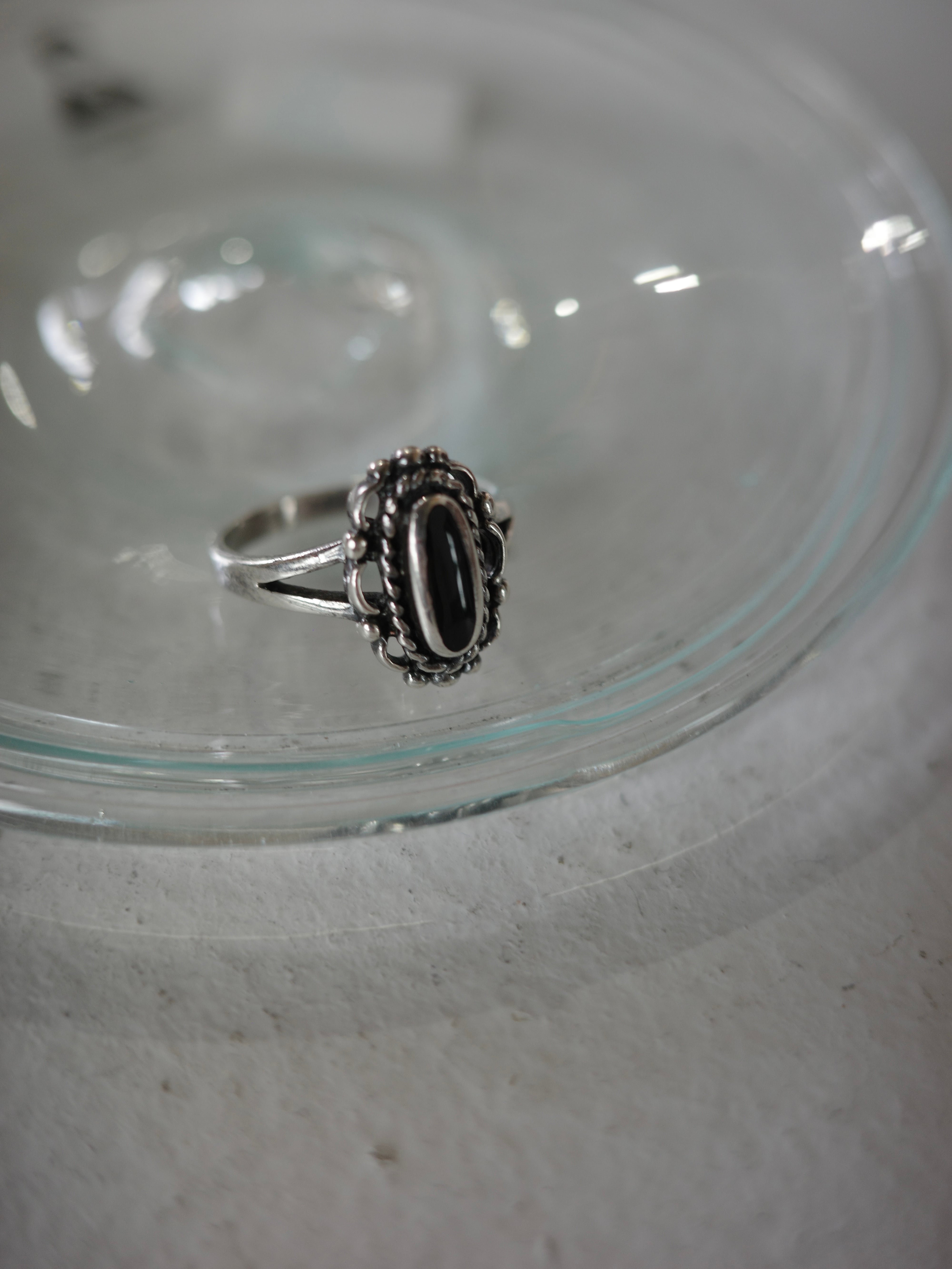 <vintage silver925> onyx beads ring