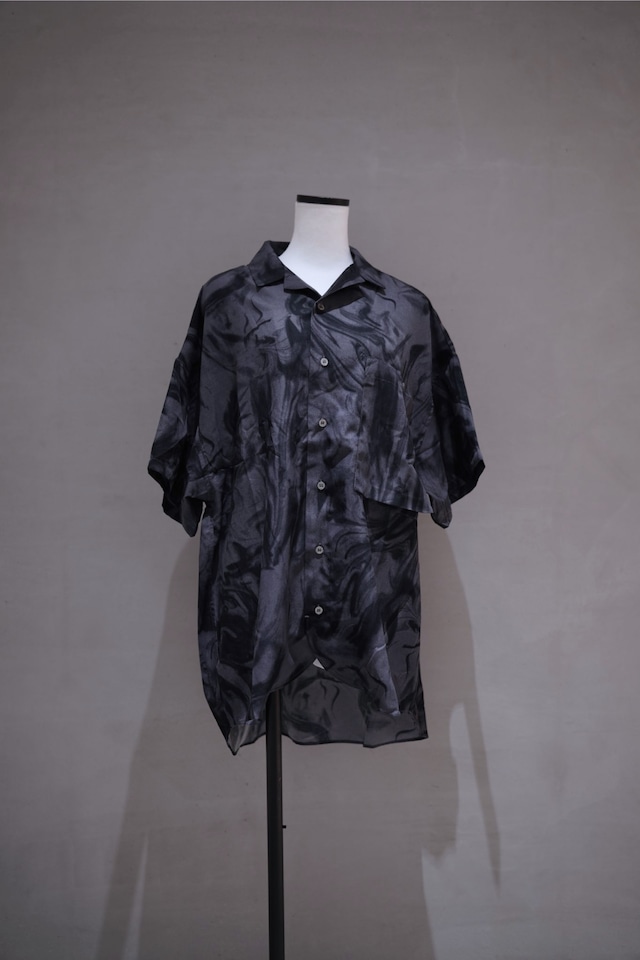 INTERPLAY Open Collar S/S Over Size Shirt   Black